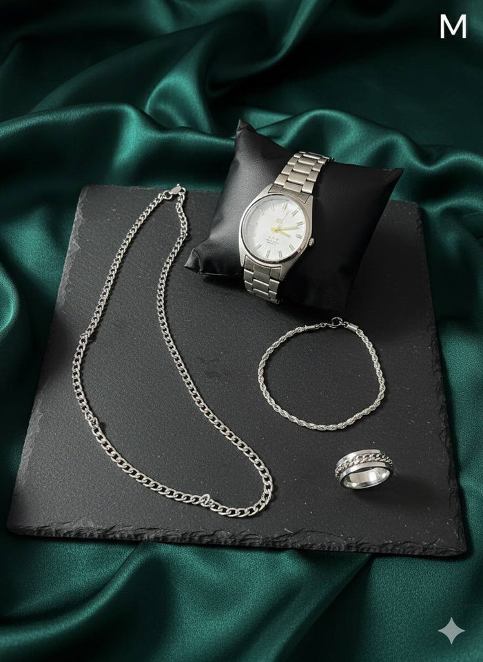 KIT 4 EN 1 PLATEADO PARA HOMBRE